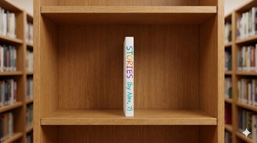 StoryCrafters bookshelf after month 1