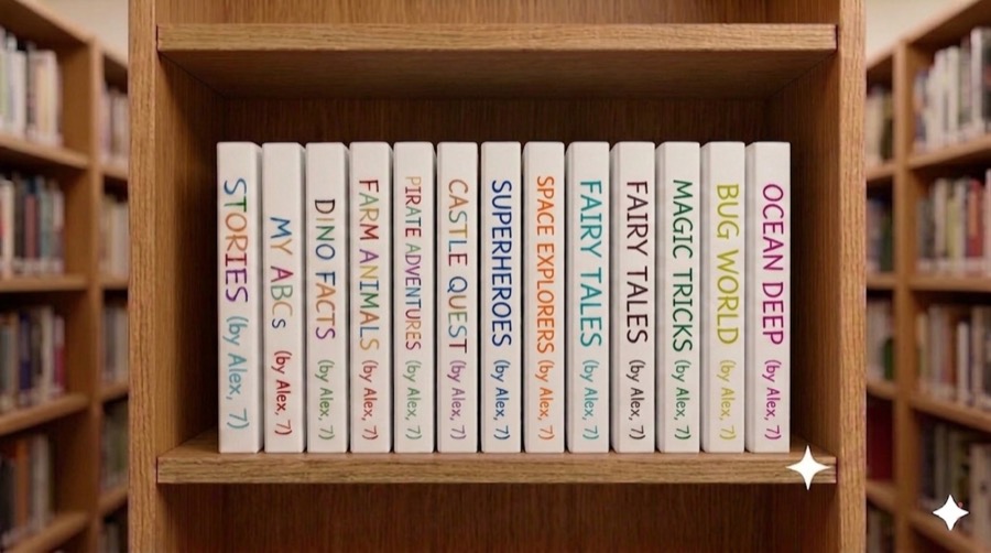 StoryCrafters bookshelf after one year