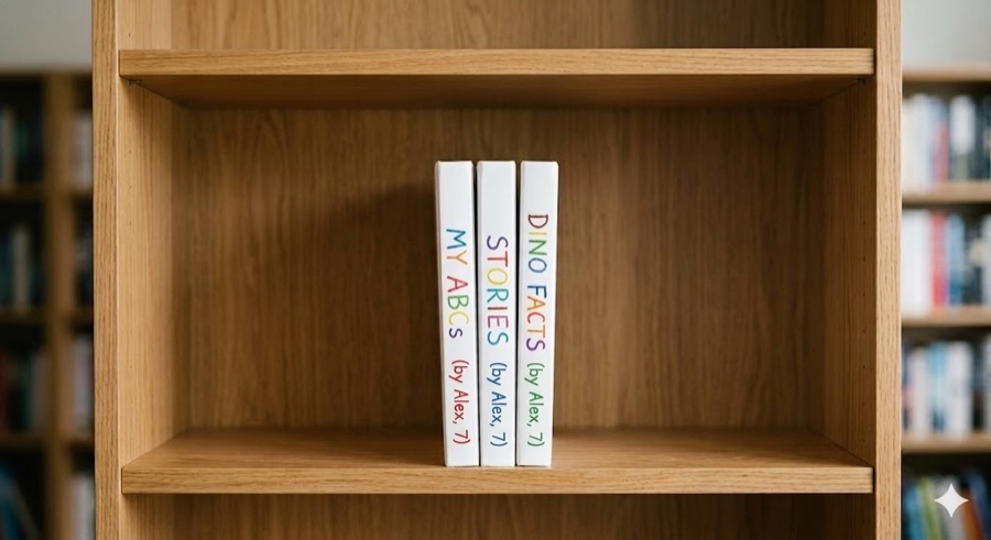 StoryCrafters bookshelf after month 3