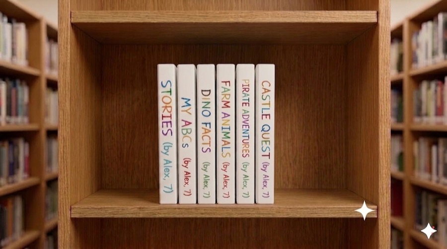 StoryCrafters bookshelf after month 6